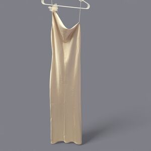 Zara Elegant Champagne Satin Effect Slip Dress Sz M Formal Glam Party NWT